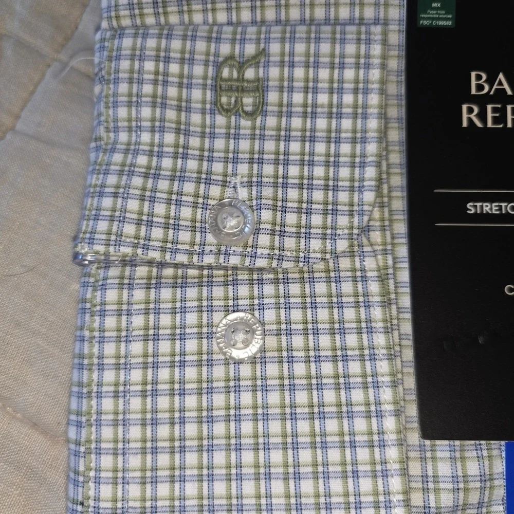 Banana Republic Stretch Poplin Shirt,‎  Green, Large Slim Fit